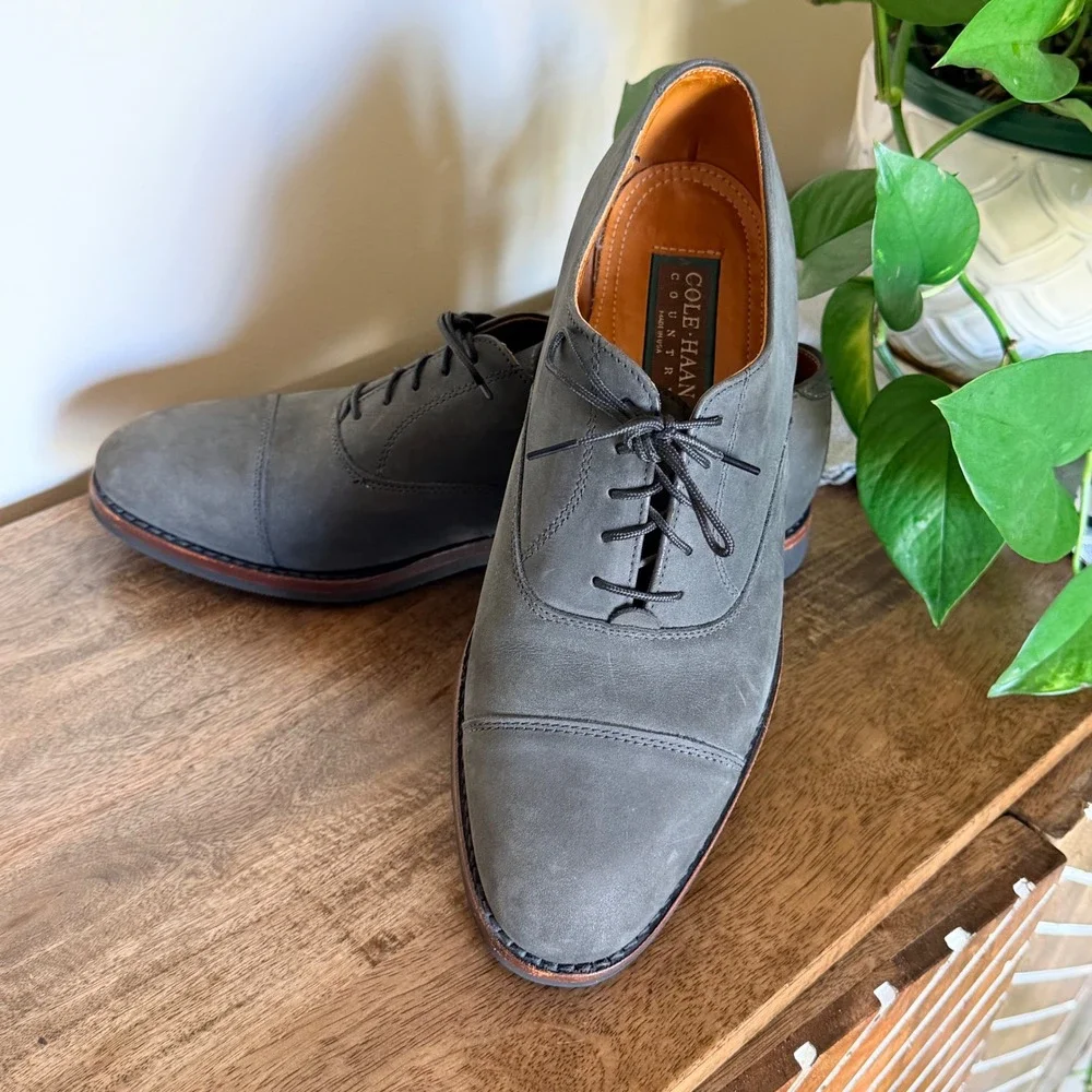 Cole Haan Country Edison Cap Toe Oxfords Mens 9.5D Grey Nubuck USA Made Heritage